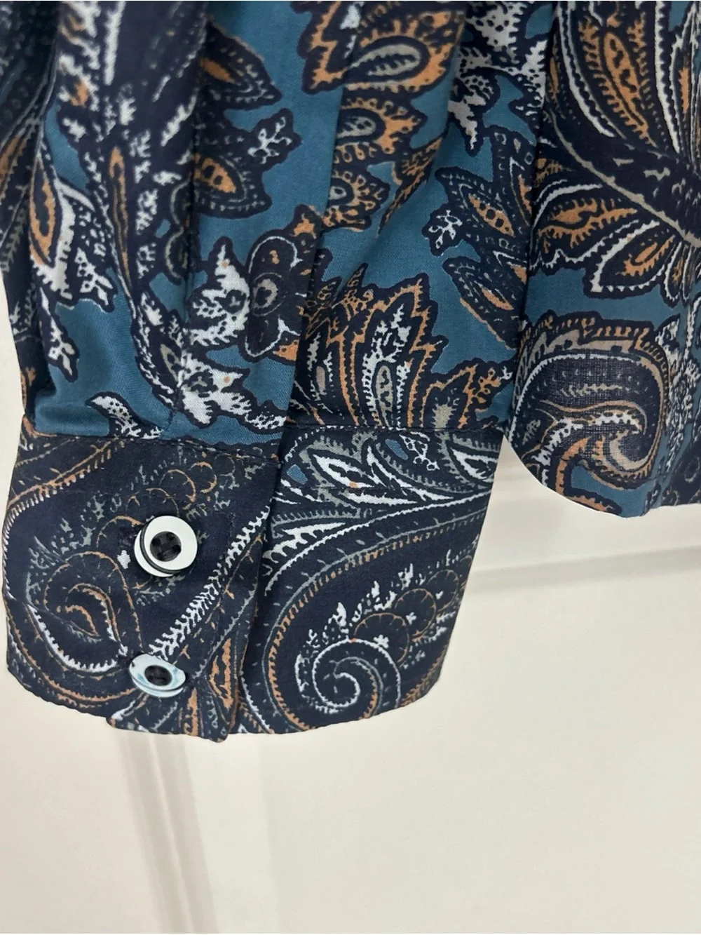 RH Royal Highness Equestrian Blue Paisley Button Up L/S  Show Riding Shirt Sz M